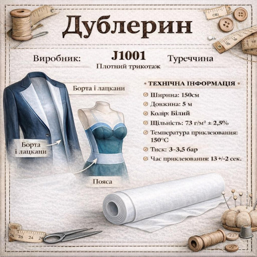 Трикотажний дублерин J1001 щільний (5 погонних метрів) — білий Трикотажний дублерин J1001 щільний (5 погонних метрів) — білий