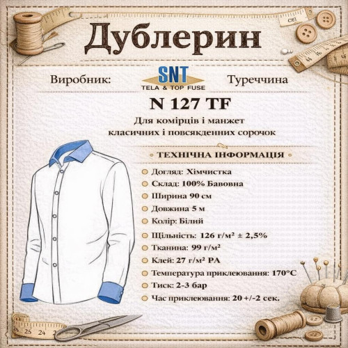Дублерін комірцевий SNT127 (5 пог.м.) - білий Дублерін комірцевий SNT127 (5 пог.м.) - білий