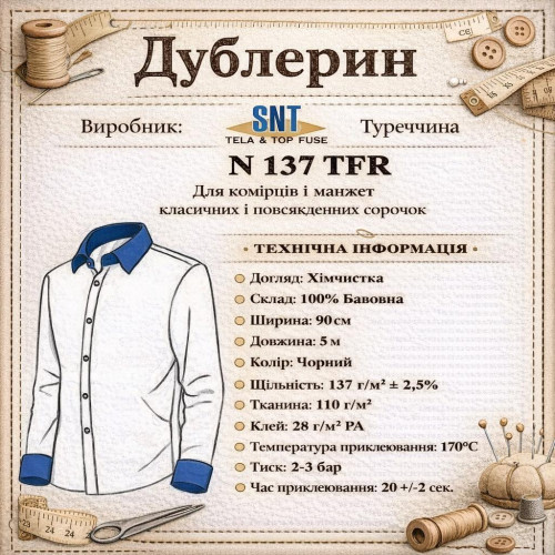 Дублерин комірцевий, жорсткий Snt N137 (5 погонних метрів) — чорний Дублерин комірцевий, жорсткий Snt N137 (5 погонних метрів) — чорний