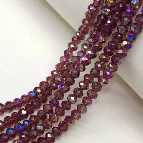 Намистини кришталеві рондель 4х3мм, нитка-135 од, аметистовий прозорий з покриттям АВ Намистини кришталеві рондель 4х3мм, нитка-135 од, аметистовий прозорий з покриттям АВ