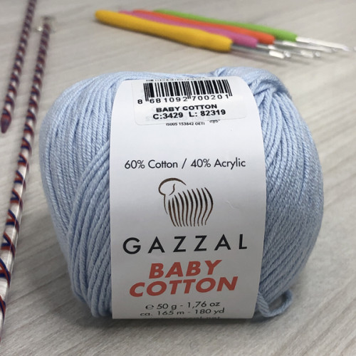 Пряжа Gazzal – Baby Cotton колір 3429 Світло блакитний Пряжа Gazzal – Baby Cotton колір 3429 Світло блакитний