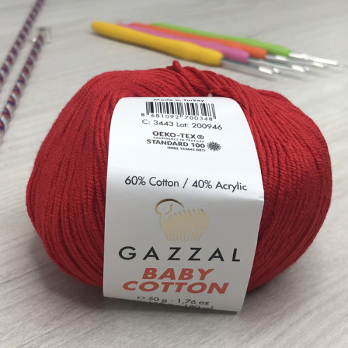 Пряжа Gazzal – Baby Cotton колір 3443 Червоний Пряжа Gazzal – Baby Cotton колір 3443 Червоний