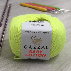 Пряжа Gazzal – Baby Cotton колір 3462 Жовтий неон Пряжа Gazzal – Baby Cotton колір 3462 Жовтий неон