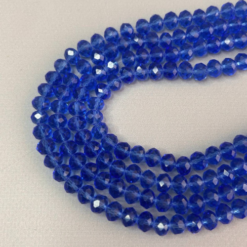 Намистини кришталеві рондель 8х6мм, нитка-60 од, синій прозорий Намистини кришталеві рондель 8х6мм, нитка-60 од, синій прозорий