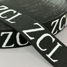 Резинка поясна 3см чорна з білим написом - ZCL Резинка поясна 3см чорна з білим написом - ZCL