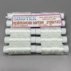 Нитка нейлонова 210D/1Х3 SINDTEX 60м х10шт - біла Нитка нейлонова 210D/1Х3 SINDTEX 60м х10шт - біла