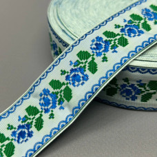 3см Тасьма національна з орнаментом - троянди блакитні 3см Тасьма національна з орнаментом - троянди блакитні
