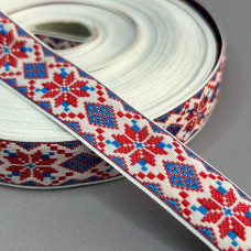 2см Тасьма національна з орнаментом - ромб синій з червоним 2см Тасьма національна з орнаментом - ромб синій з червоним