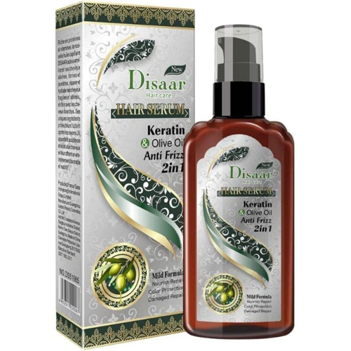 Олія-сироватка для волосся Disaar Keratin Hair Care & Olive Oil Anti Frizz 2в1, 120 мл Олія-сироватка для волосся Disaar Keratin Hair Care & Olive Oil Anti Frizz 2в1, 120 мл