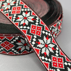 3см Тасьма національна з орнаментом - червоно-чорний ромб 3см Тасьма національна з орнаментом - червоно-чорний ромб