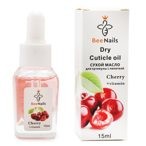 Суха олія для кутикули з піпеткою Bee Nails вишня, 15мл Суха олія для кутикули з піпеткою Bee Nails вишня, 15мл