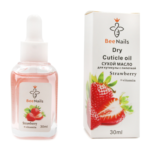 Суха олія для кутикули з піпеткою Bee Nails полуниця, 30мл Суха олія для кутикули з піпеткою Bee Nails полуниця, 30мл