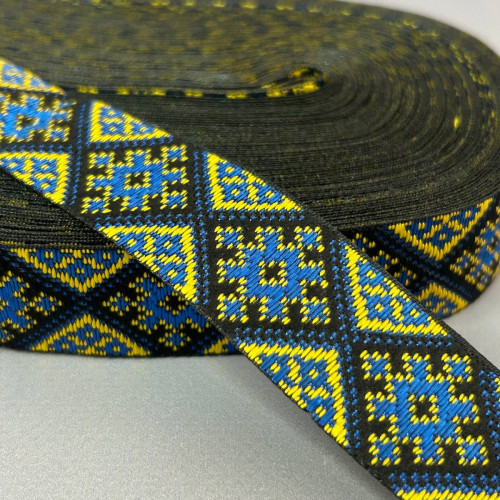 2,5 см тасьма національна з українським орнаментом - синьо-жовтий ромб 2,5 см тасьма національна з українським орнаментом - синьо-жовтий ромб