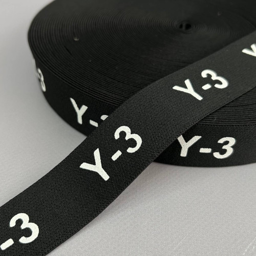 Резинка поясна брендована 3 см чорна з білим Y-3 Резинка поясна брендована 3 см чорна з білим Y-3