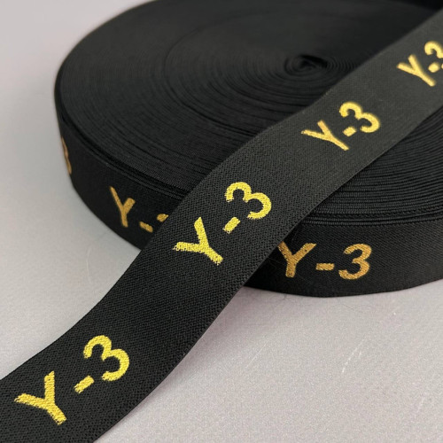 Резинка поясна брендована 3 см чорна з жовтим Y-3 Резинка поясна брендована 3 см чорна з жовтим Y-3