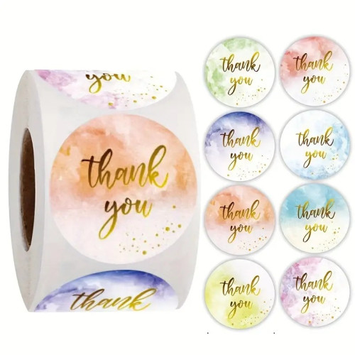 Наклейки на бобіні "Thank you" 2,5 см, у рулоні 500 шт Наклейки на бобіні "Thank you" 2,5 см, у рулоні 500 шт