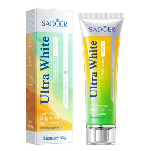 Відбілююча зубна паста Sadoer Ultra White з м'ятою і лимоном, 100г Відбілююча зубна паста Sadoer Ultra White з м'ятою і лимоном, 100г