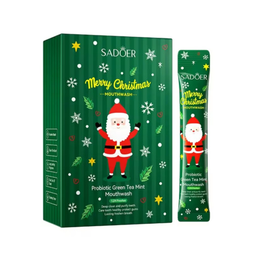 Ополіскувач для рота Merry Christmas Sadoer з екстрактом зеленого чаю, 20шт Ополіскувач для рота Merry Christmas Sadoer з екстрактом зеленого чаю, 20шт