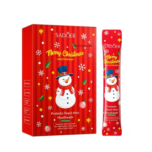 Ополіскувач для рота Merry Christmas Sadoer з екстрактом персика і пробіотиками, 20шт Ополіскувач для рота Merry Christmas Sadoer з екстрактом персика і пробіотиками, 20шт